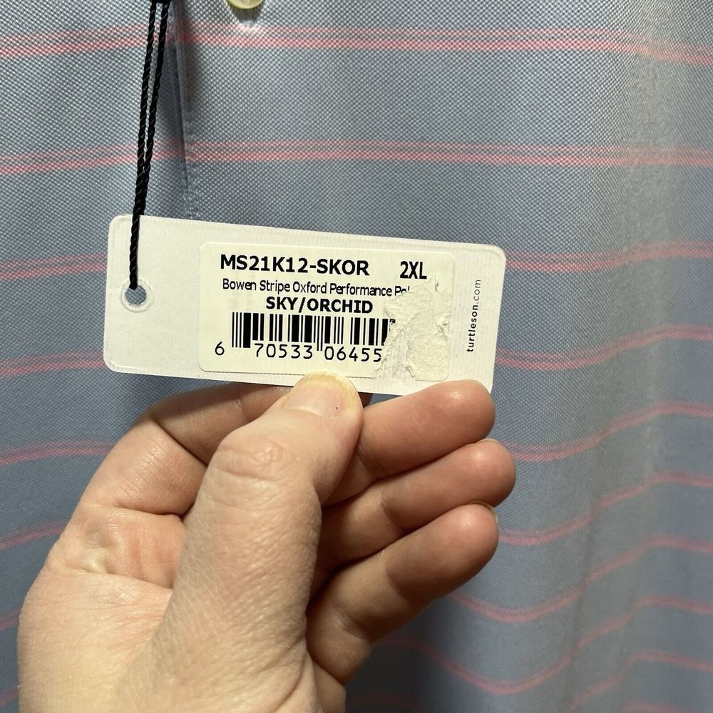 Turtleson Bowen Stripe Oxford Performance Polo Sky/Orchid Size 2XL XXL NEW - Picture 5 of 7